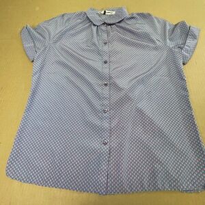 Vintage Prophecy Womens Large 80s Short Sleeve Button Up Blouse Blue Geometric